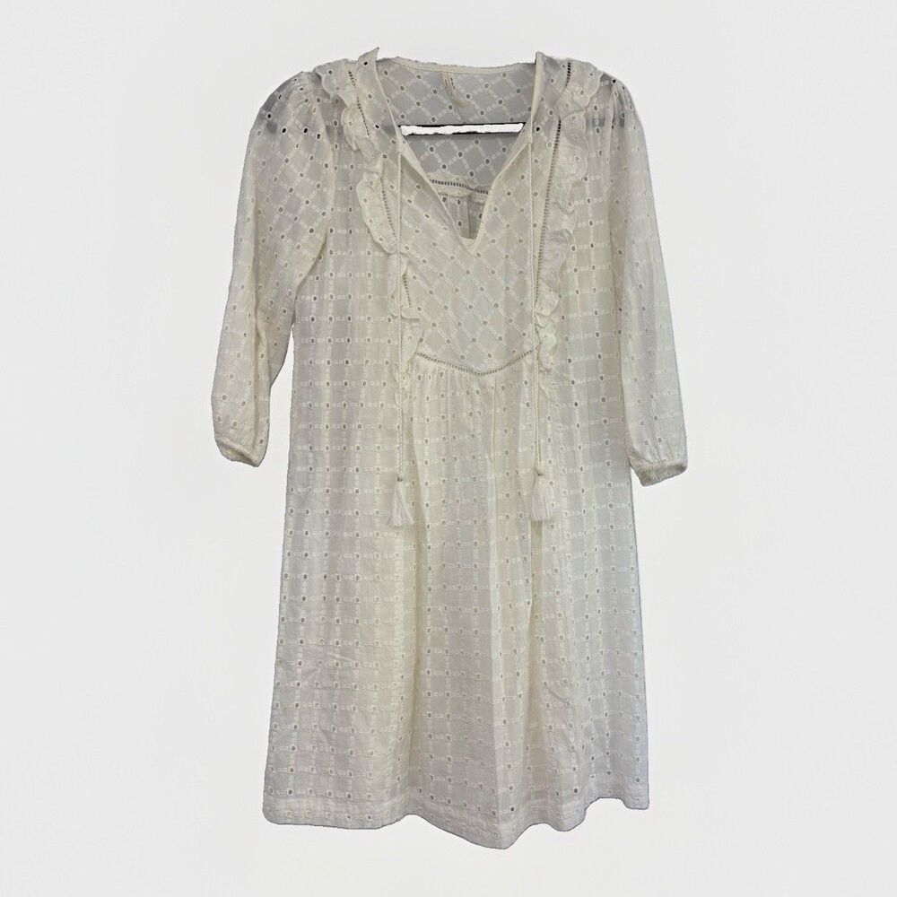 Anthropologie Dress Womens Size 4 Thames White Eyelet 3/4 Sleeve Mini Boho